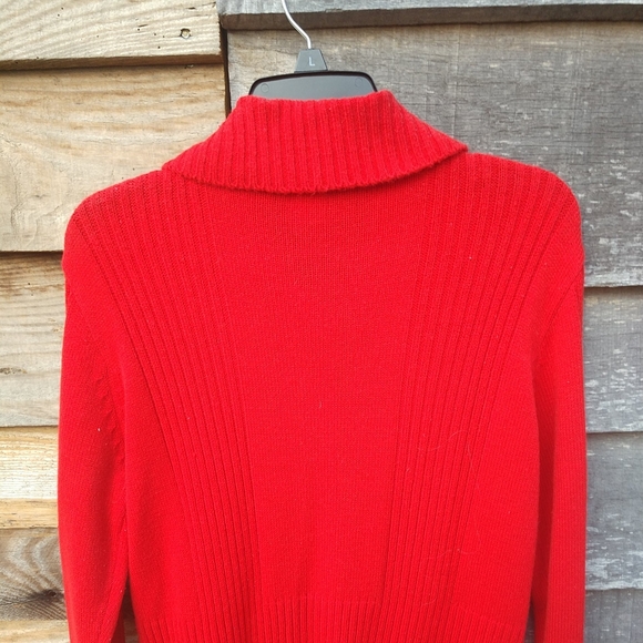 Vintage 1970's Cardigan Red Sweater Broad Collar Pockets LS Acrylic Size 42 - - Picture 8 of 10